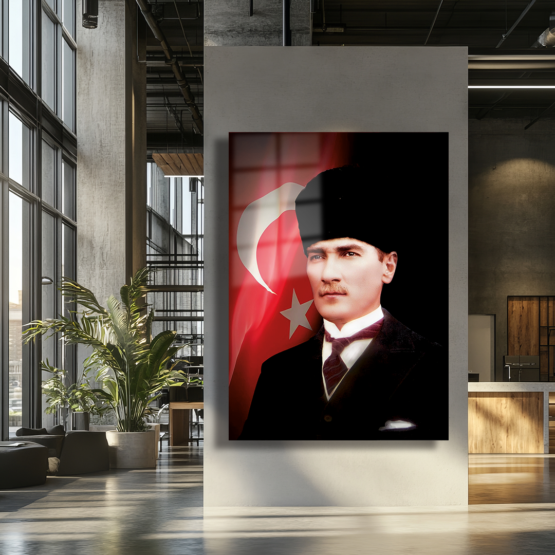 TURKISH FLAG MUSTAFA KEMAL ATATURK THEMED GLASS PAINTING