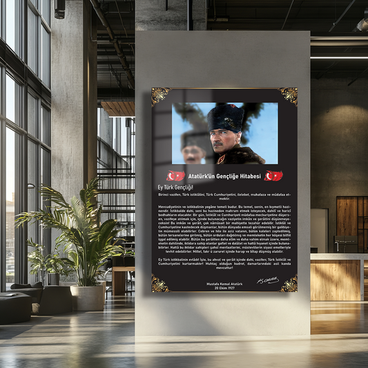 ADDRESS TO YOUTH TURKISH FLAG MUSTAFA KEMAL ATATÜRK THEMED GLASS PAINTING