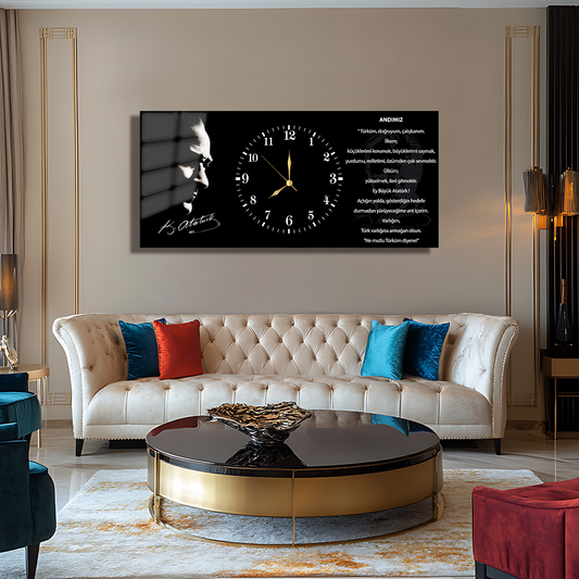 GLASS TABLE WITH CLOCK AND MUSATAFA KEMAL ATATÜRK CONTENT