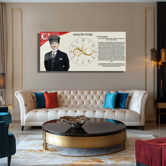 GLASS TABLE WITH CLOCK AND MUSATAFA KEMAL ATATÜRK CONTENT