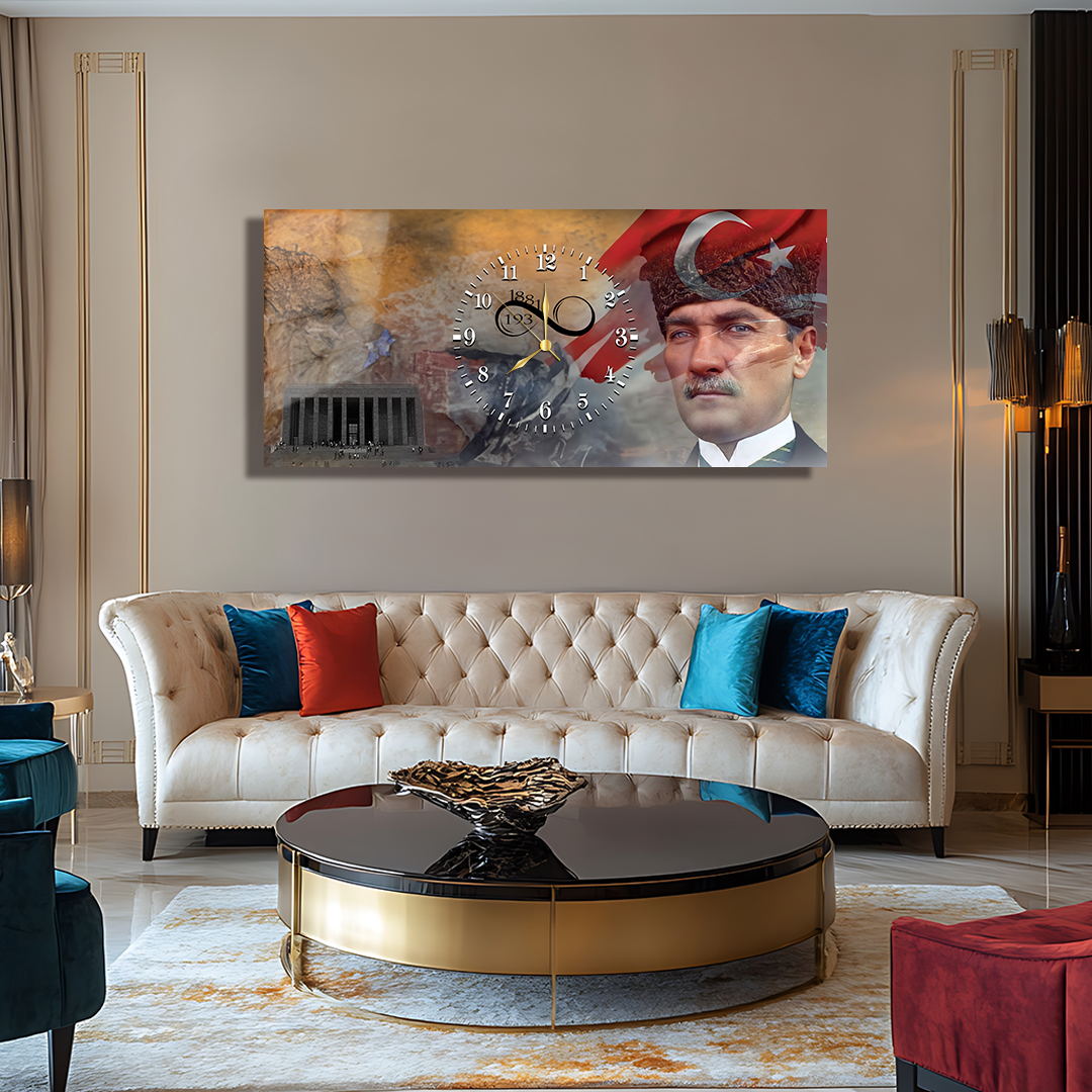 GLASS TABLE WITH CLOCK AND MUSATAFA KEMAL ATATÜRK CONTENT