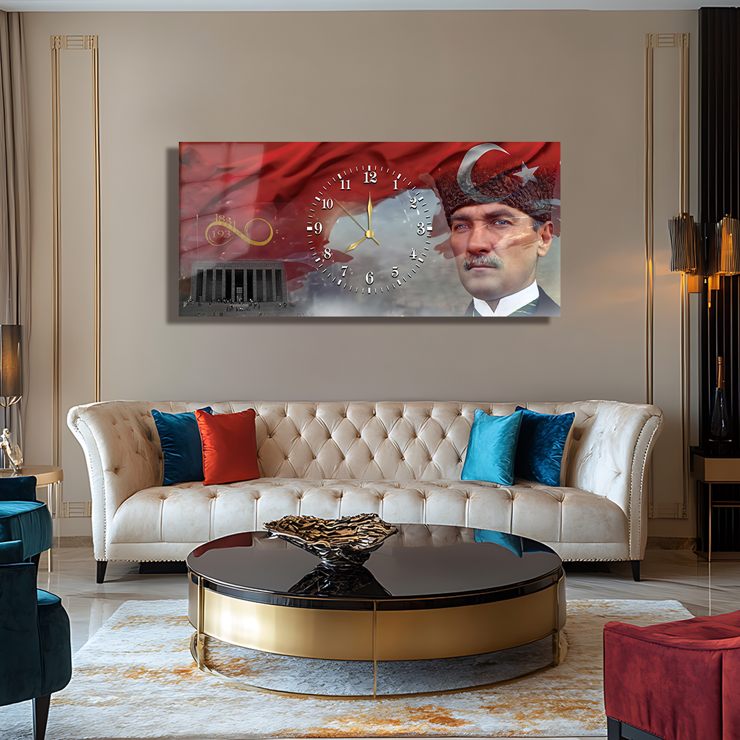 GLASS TABLE WITH CLOCK AND MUSATAFA KEMAL ATATÜRK CONTENT