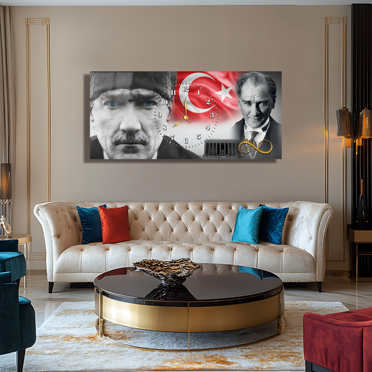 GLASS TABLE WITH CLOCK AND MUSATAFA KEMAL ATATÜRK CONTENT