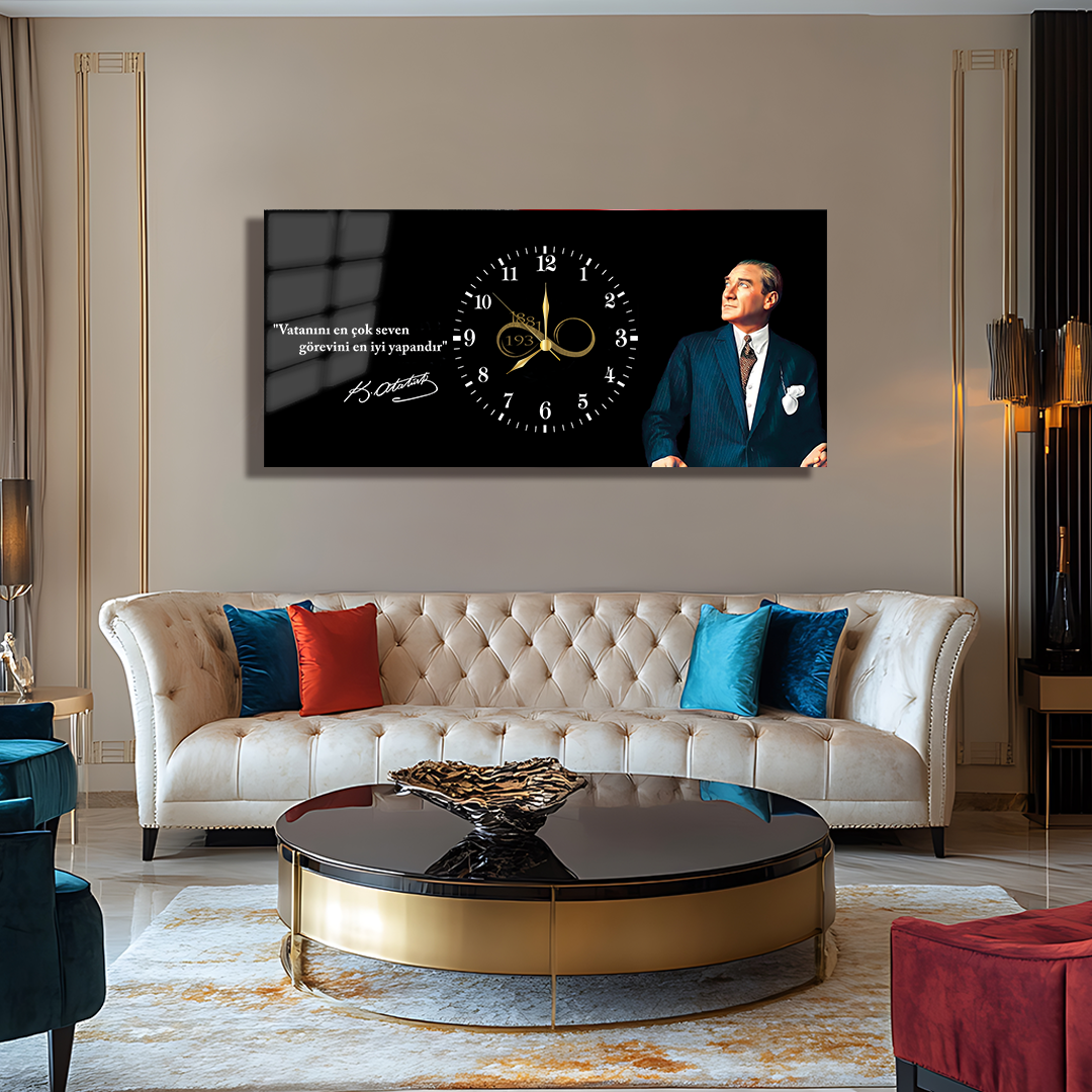 GLASS TABLE WITH CLOCK AND MUSATAFA KEMAL ATATÜRK CONTENT