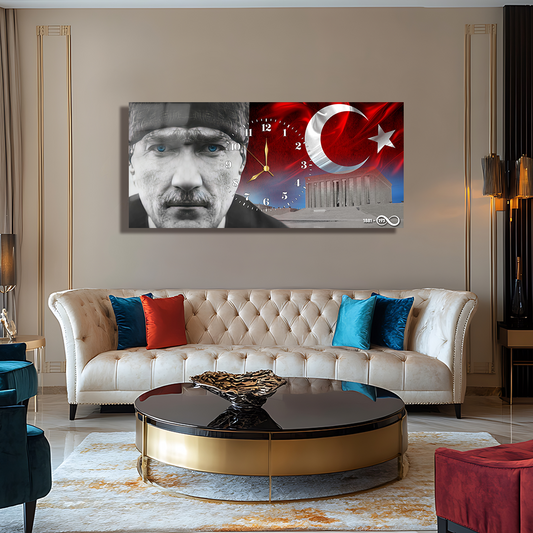 GLASS TABLE WITH CLOCK AND MUSATAFA KEMAL ATATÜRK CONTENT
