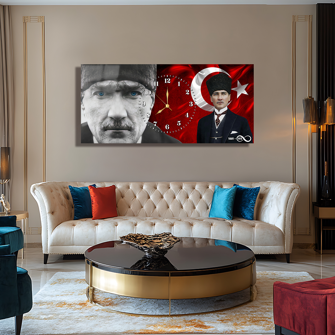 GLASS TABLE WITH CLOCK AND MUSATAFA KEMAL ATATÜRK CONTENT
