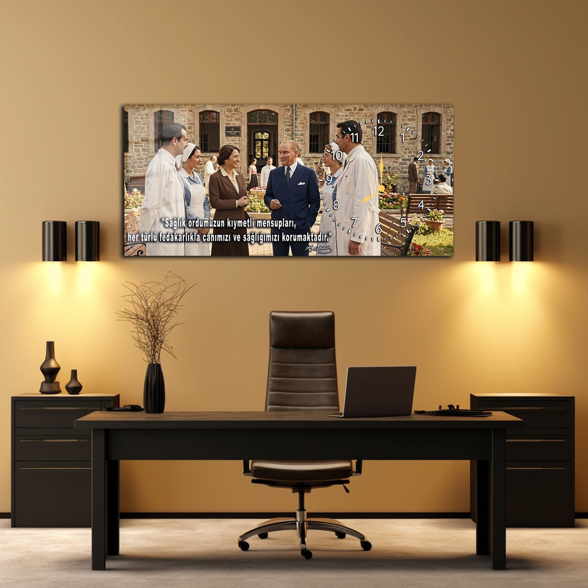GLASS TABLE WITH CLOCK AND MUSATAFA KEMAL ATATÜRK CONTENT