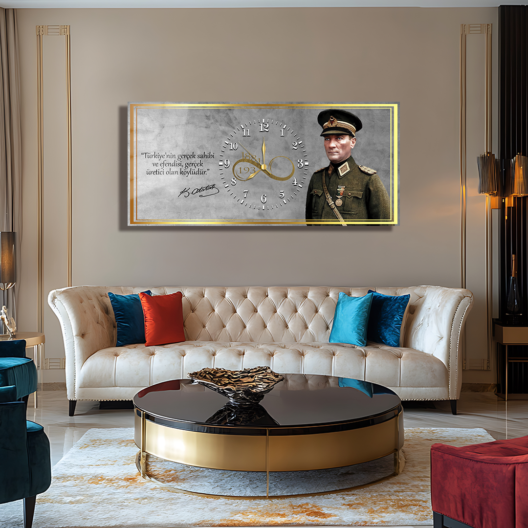GLASS TABLE WITH CLOCK AND MUSATAFA KEMAL ATATÜRK CONTENT