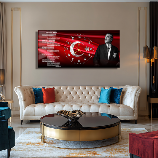 GLASS TABLE WITH CLOCK AND MUSATAFA KEMAL ATATÜRK CONTENT