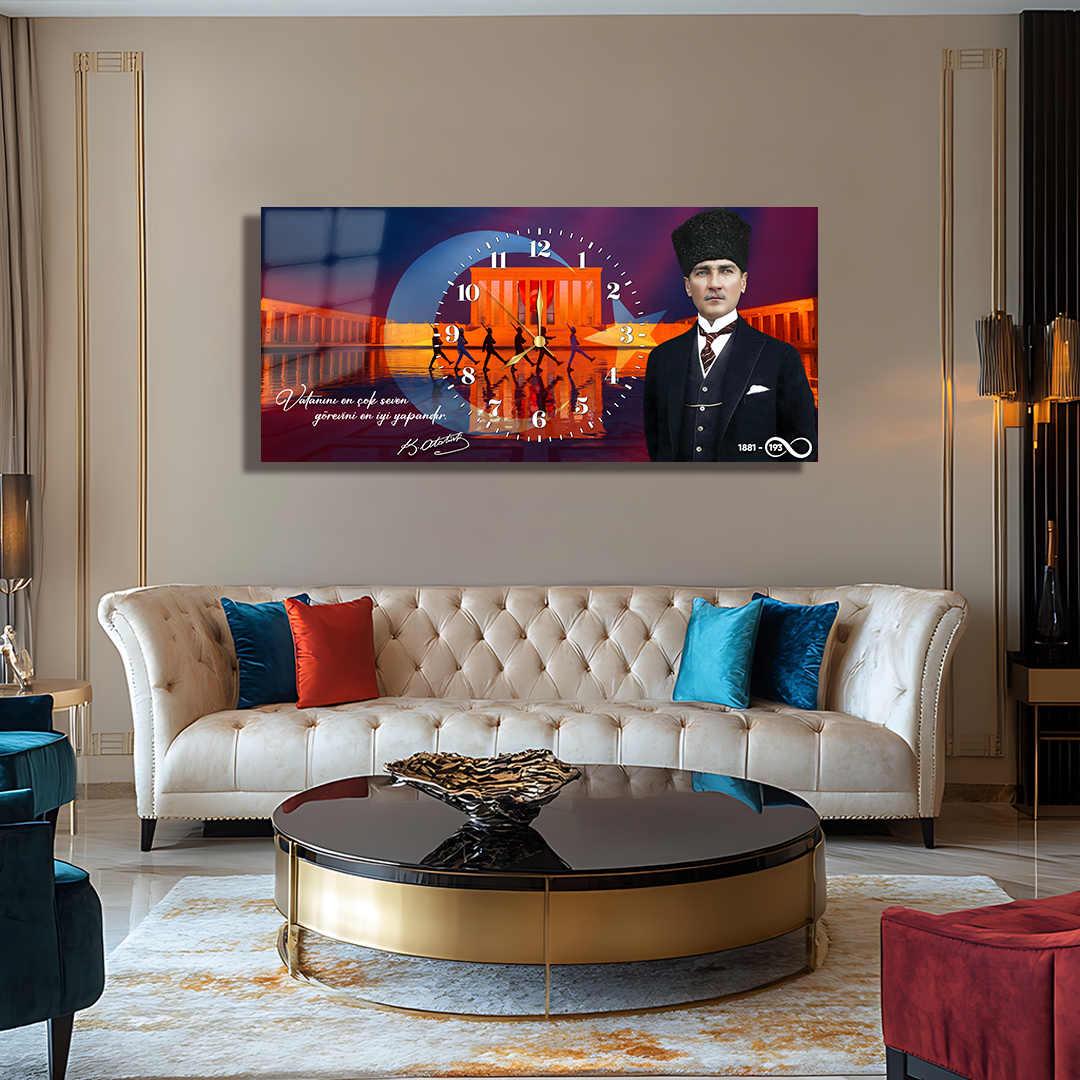 GLASS TABLE WITH CLOCK AND MUSATAFA KEMAL ATATÜRK CONTENT