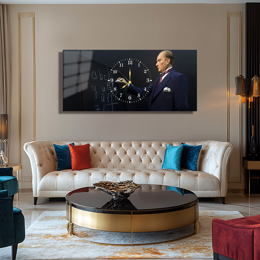 GLASS TABLE WITH CLOCK AND MUSATAFA KEMAL ATATÜRK CONTENT