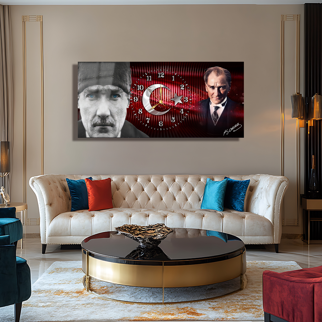 GLASS TABLE WITH CLOCK AND MUSATAFA KEMAL ATATÜRK CONTENT