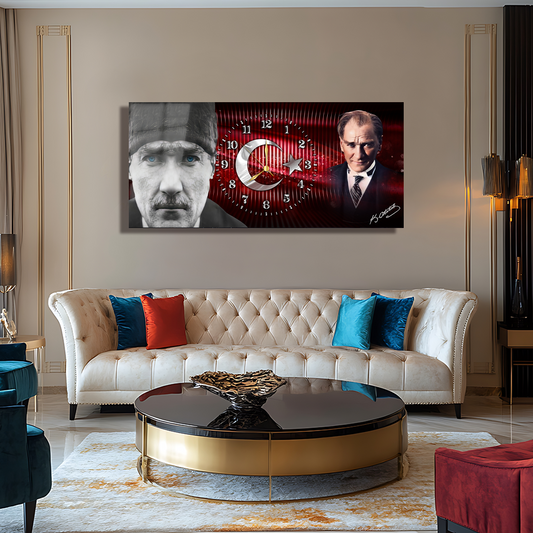 GLASS TABLE WITH CLOCK AND MUSATAFA KEMAL ATATÜRK CONTENT
