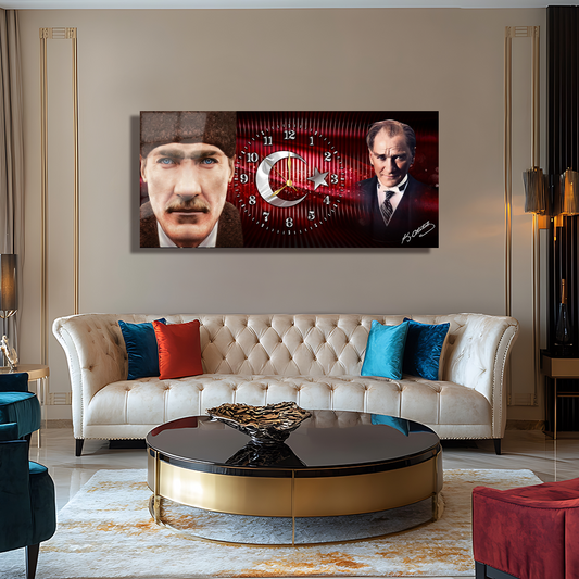 GLASS TABLE WITH CLOCK AND MUSATAFA KEMAL ATATÜRK CONTENT