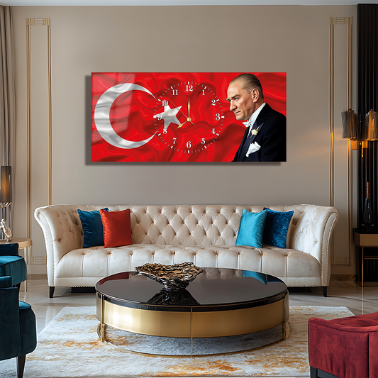 GLASS TABLE WITH CLOCK AND MUSATAFA KEMAL ATATÜRK CONTENT