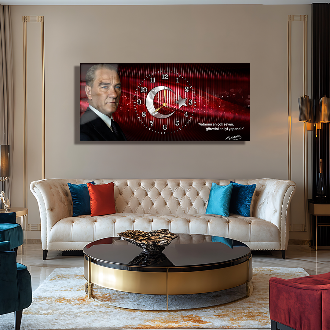 GLASS TABLE WITH CLOCK AND MUSATAFA KEMAL ATATÜRK CONTENT