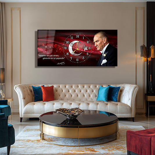 GLASS TABLE WITH CLOCK AND MUSATAFA KEMAL ATATÜRK CONTENT
