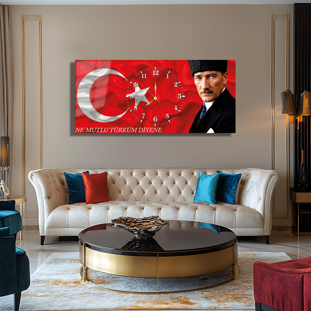 GLASS TABLE WITH CLOCK AND MUSATAFA KEMAL ATATÜRK CONTENT