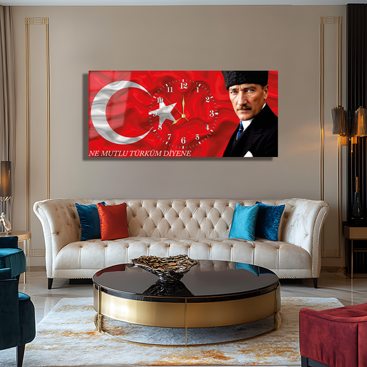 GLASS TABLE WITH CLOCK AND MUSATAFA KEMAL ATATÜRK CONTENT