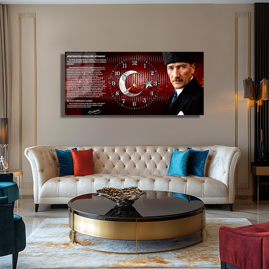 GLASS TABLE WITH CLOCK AND MUSATAFA KEMAL ATATÜRK CONTENT