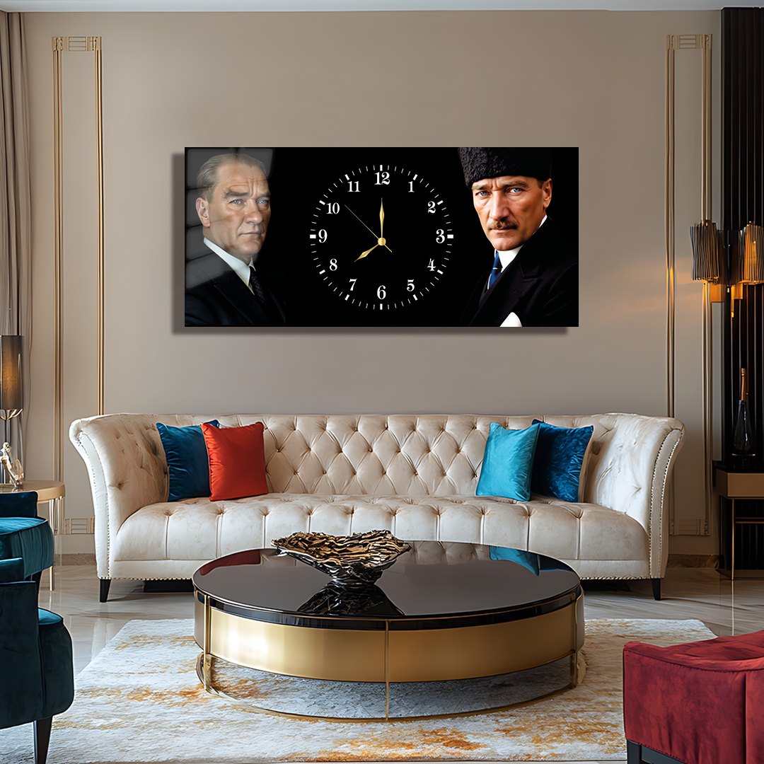 GLASS TABLE WITH CLOCK AND MUSATAFA KEMAL ATATÜRK CONTENT