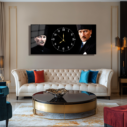 GLASS TABLE WITH CLOCK AND MUSATAFA KEMAL ATATÜRK CONTENT