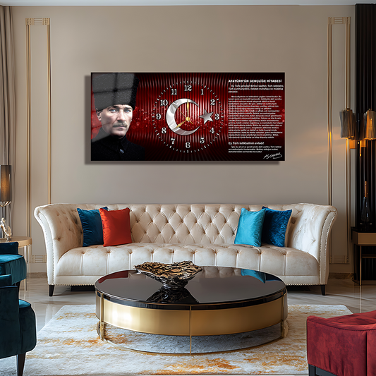 GLASS TABLE WITH CLOCK AND MUSATAFA KEMAL ATATÜRK CONTENT