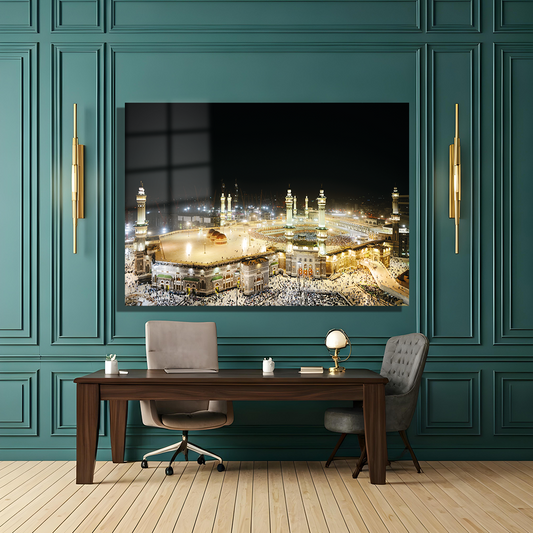 GLASS PAINTING WITH NIGHT KAABA IMAGE