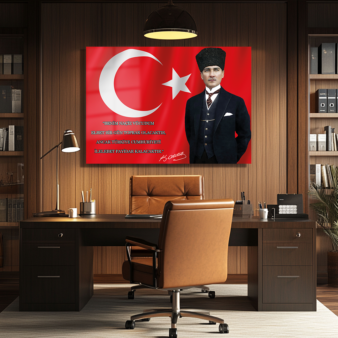 TURKISH FLAG GLASS TABLE WITH MUSTAFA KEMAL ATATÜRK'S QUOTE FOR DOCTORS