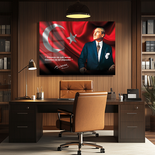 TURKISH FLAG GLASS TABLE WITH MUSTAFA KEMAL ATATÜRK'S QUOTES