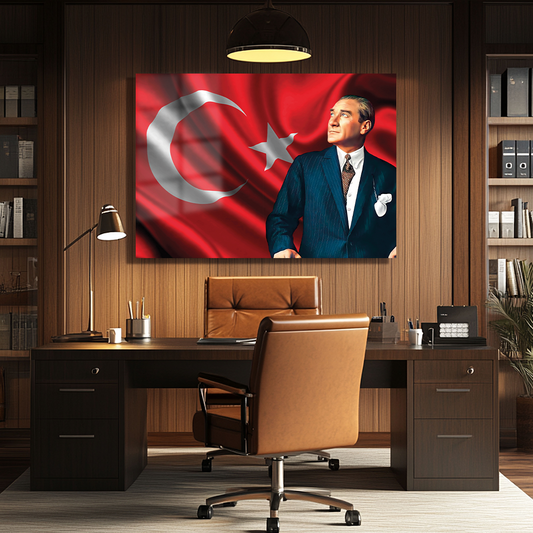 TURKISH FLAG GLASS PAINTING WITH MUSTAFA KEMAL ATATÜRK IMAGE