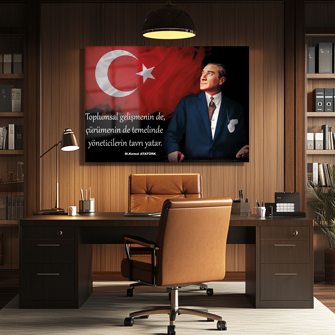 TURKISH FLAG GLASS TABLE WITH MUSTAFA KEMAL ATATÜRK'S QUOTES