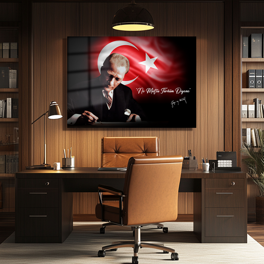 TURKISH FLAG GLASS TABLE WITH MUSTAFA KEMAL ATATÜRK'S QUOTES