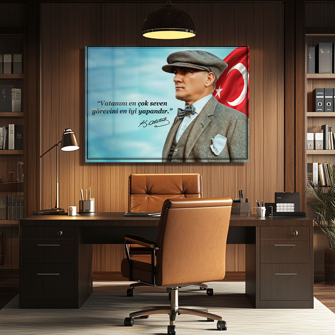 TURKISH FLAG GLASS TABLE WITH MUSTAFA KEMAL ATATÜRK'S QUOTES