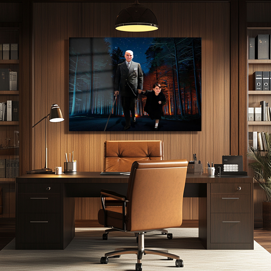 GLASS PAINTING WITH A PICTURE OF MUSTAFA KEMAL ATATÜRK AND A CHILD