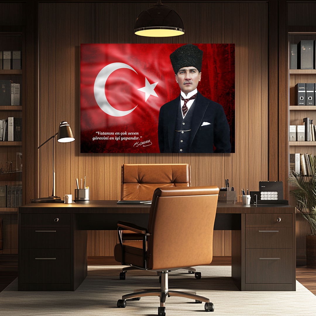 TURKISH FLAG GLASS PAINTING WITH MUSTAFA KEMAL ATATÜRK IMAGE