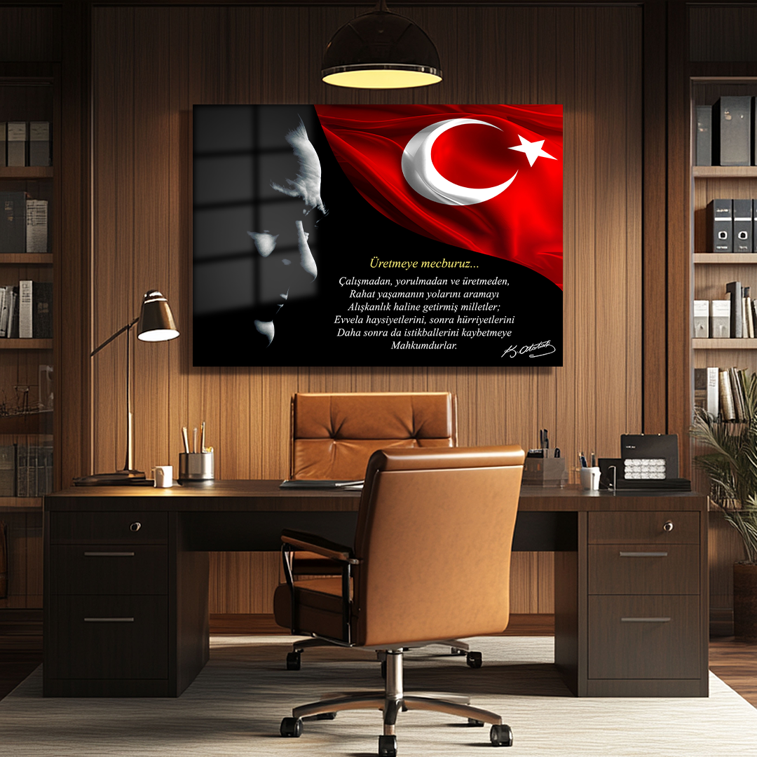 TURKISH FLAG GLASS TABLE WITH MUSTAFA KEMAL ATATÜRK'S QUOTES