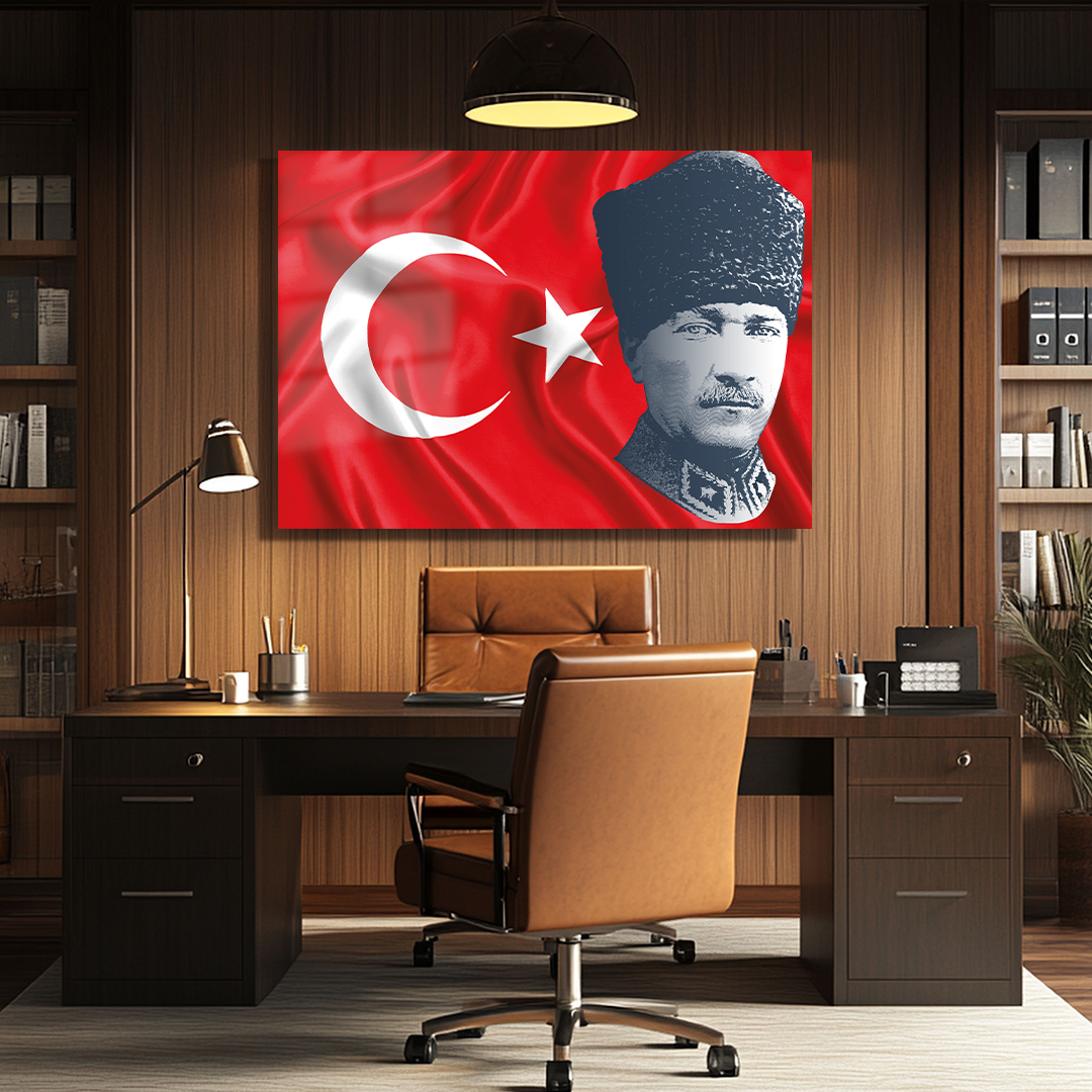 MUSTAFA KEMAL ATATÜRK TURKISH FLAG THEMED GLASS PAINTING