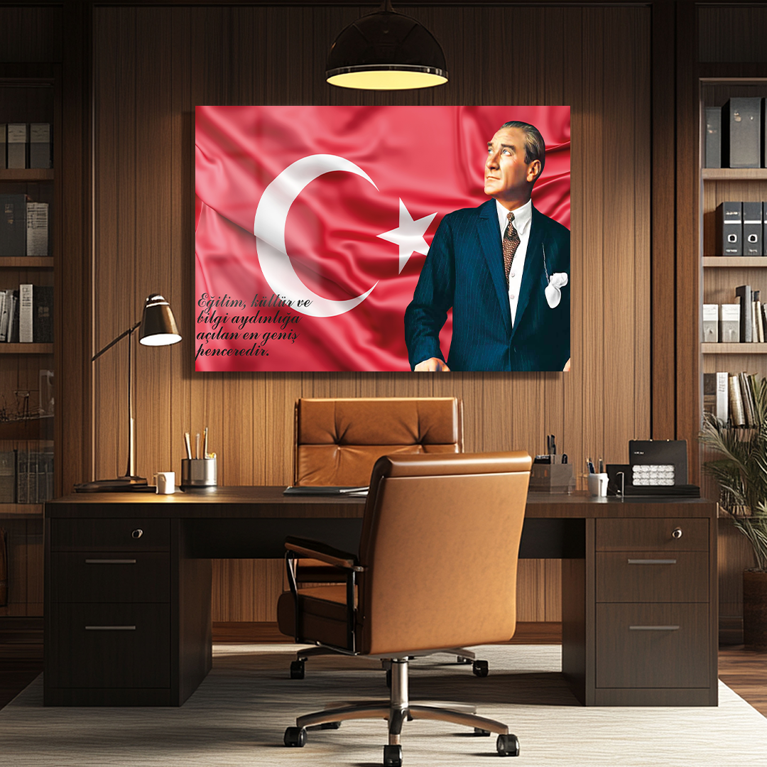 GLASS PAINTING WITH TURKISH FLAG AND MUSATAFA KEMAL ATATURK THEME